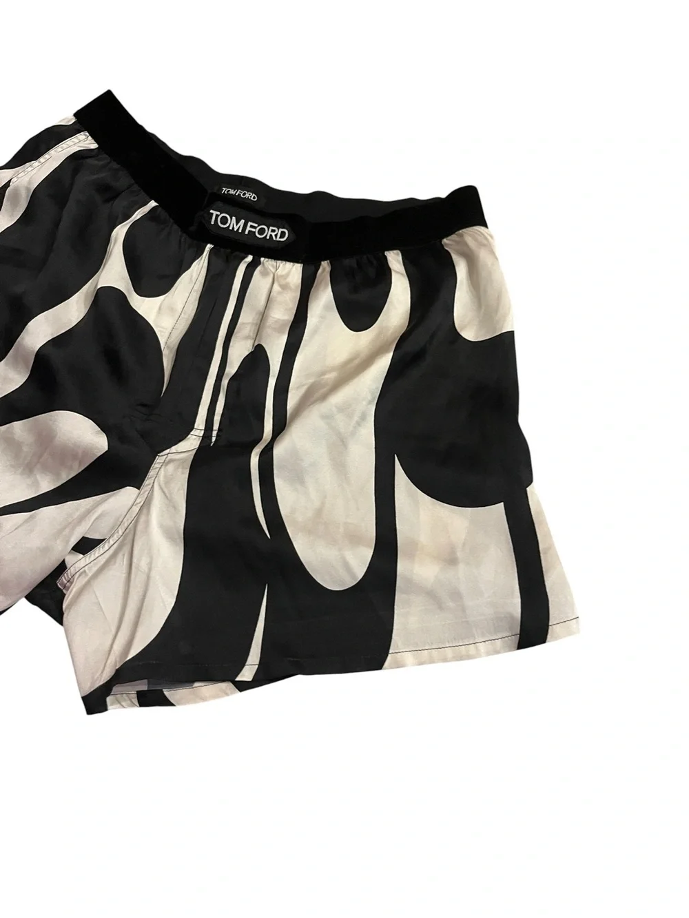 TOM FORD SWIRL SILK BOXER Black and White Abstract Silk Boxer Shorts Sz M